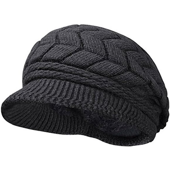 〽️Women’s Black Winter Warm Knit Wool Snow Ski Hat with Visor main image 4